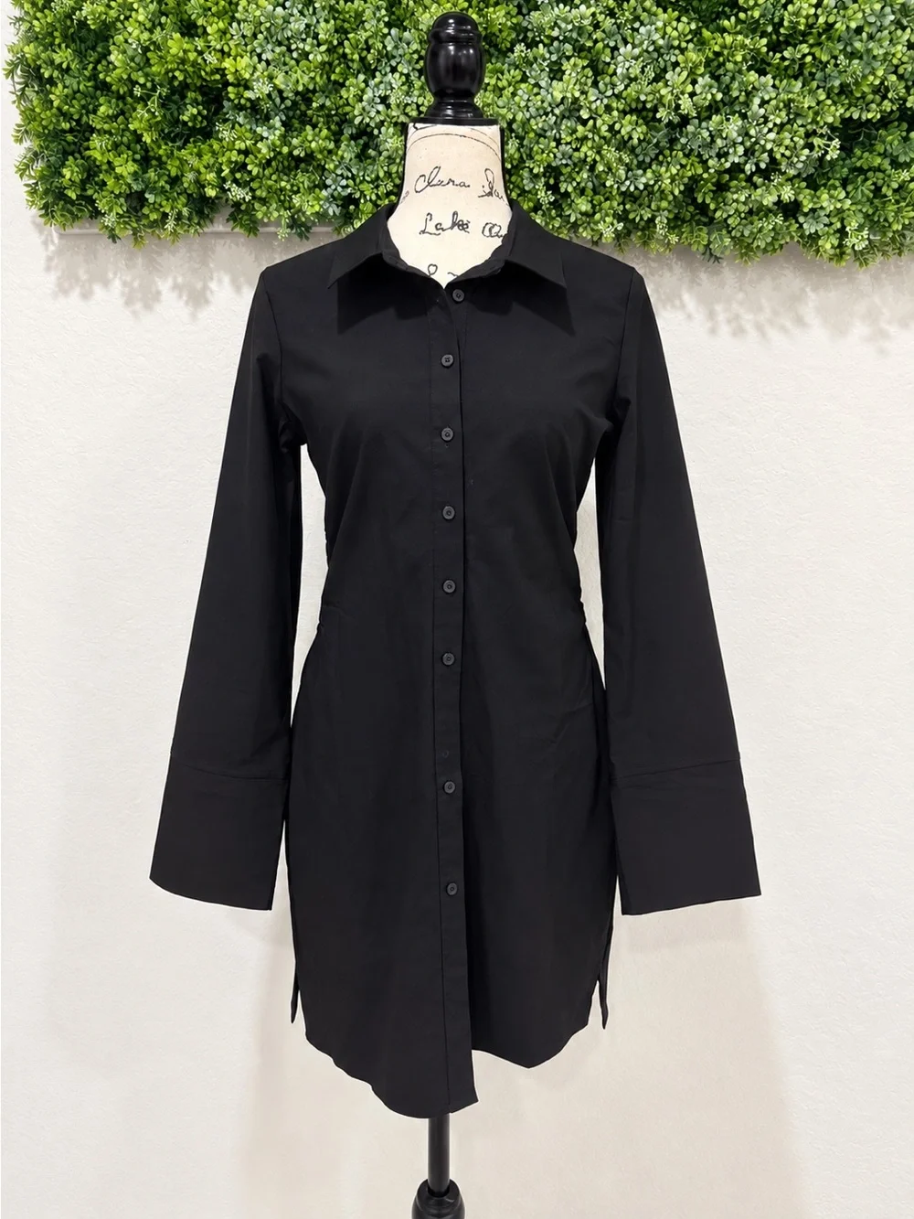 H&M Black Button Front Long Sleeve Shirt Dress NWT Size M